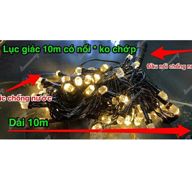 Dây đèn led không chớp lục giác 10m dây đen