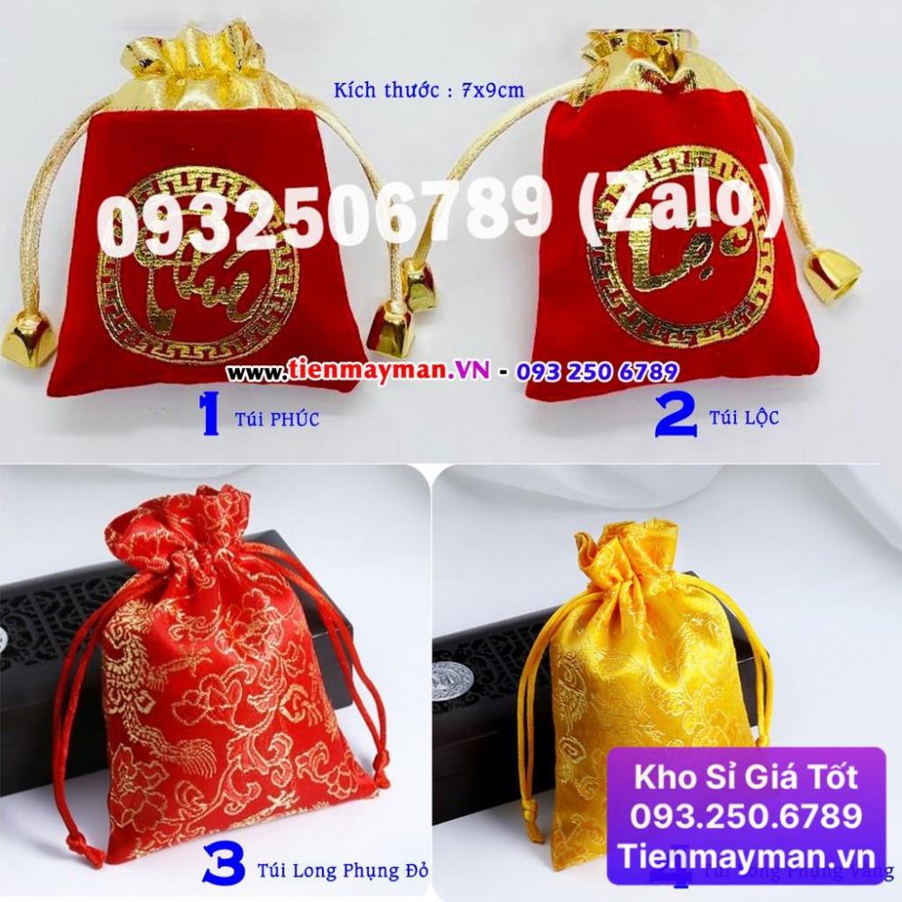 ⭐HÓT⭐ Combo 100 Túi Nhung Chữ LỘC PHÚC rút dây 7 x 9 đựng Xu, Trang Sức, Đồ Phong Thủy