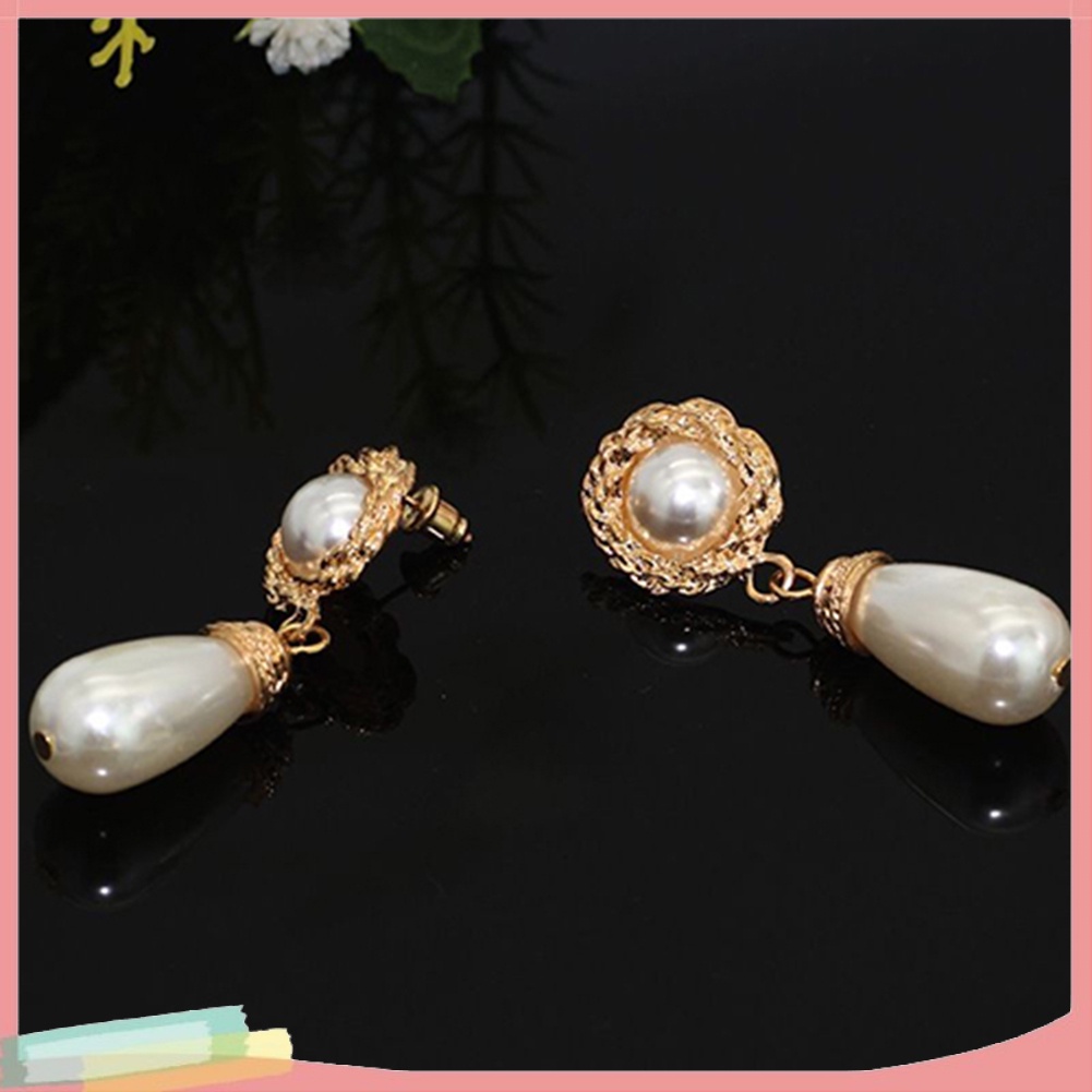 Đôi khuyên tai hình tròn đính ngọc trai giả thời trang cho nữ