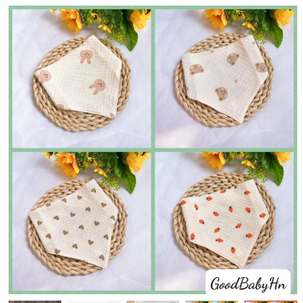 Khăn yếm xô tam giác Organic Muslintree 4 lớp cao cấp cho bé sơ sinh, bé trai, bé gái