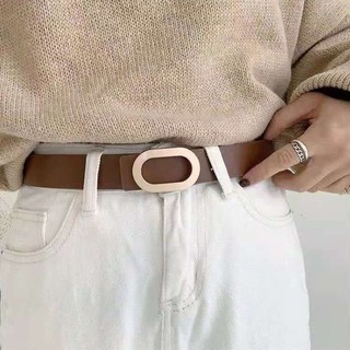Thắt lưng da khóa ovan vàng