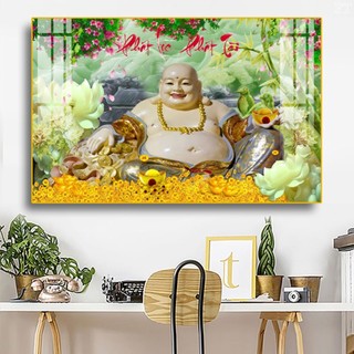 Tranh Laminate Tráng Gương - Treo Tường Phật Di Lặc - Thần Tài 2