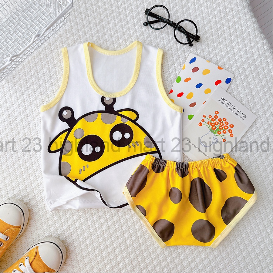 Bộ Ba Lỗ Tã Thun Lạnh In Họa Tiết Hươu Cao Cổ Cho Bé