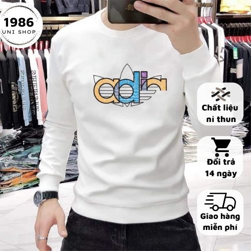 Áo thun nam nữ dài tay A.D.I.D.A.S 1986unishop, Áo nỉ phông trơn Hàn Quốc cổ tròn cao cấp, Áo nỉ tay dài chất đẹp