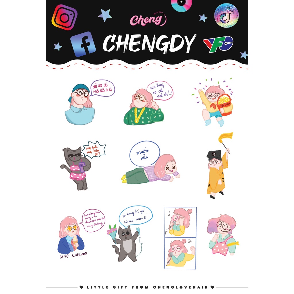 Sticker dán trang trí cute, lầy lội | Chenglovehair, Chenglovehairs