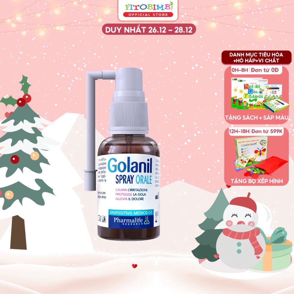 Xịt Họng GOLANIL SPRAY ORAL FITOBIMBI Thơm Mùi Tinh Dầu Giúp Giảm Nóng Rát, Bảo Vệ Niêm Mạc Hầu Chai 30ml