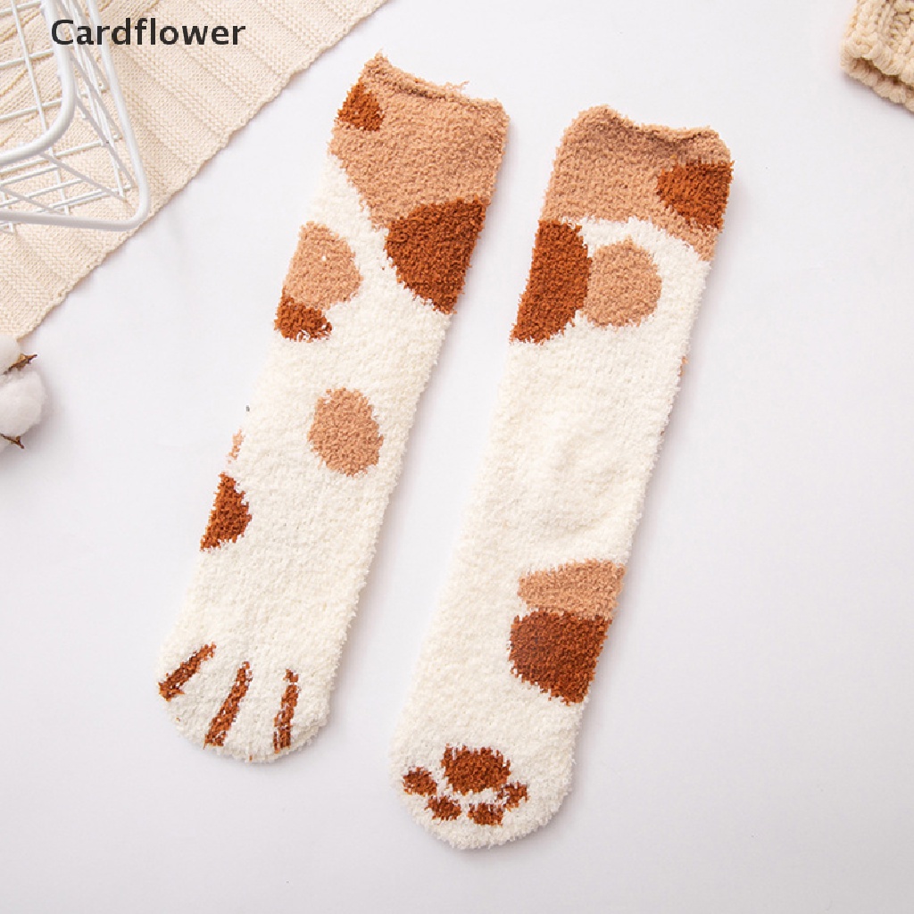 < Cardflower > Vớ Lông Cừu San Hô Dày Ấm Áp Mềm Mại Hình Chân Mèo Dễ Thương Cho Nữ