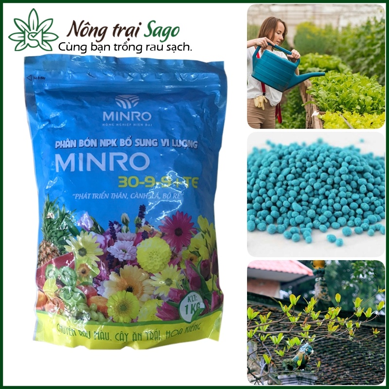 Phân Bón NPK Giúp Phát Triển Thân, Cành, Lá và Bộ Rễ MINRO 30-9-9 + TE (GÓI 1 KG) - Nông Trại Sago