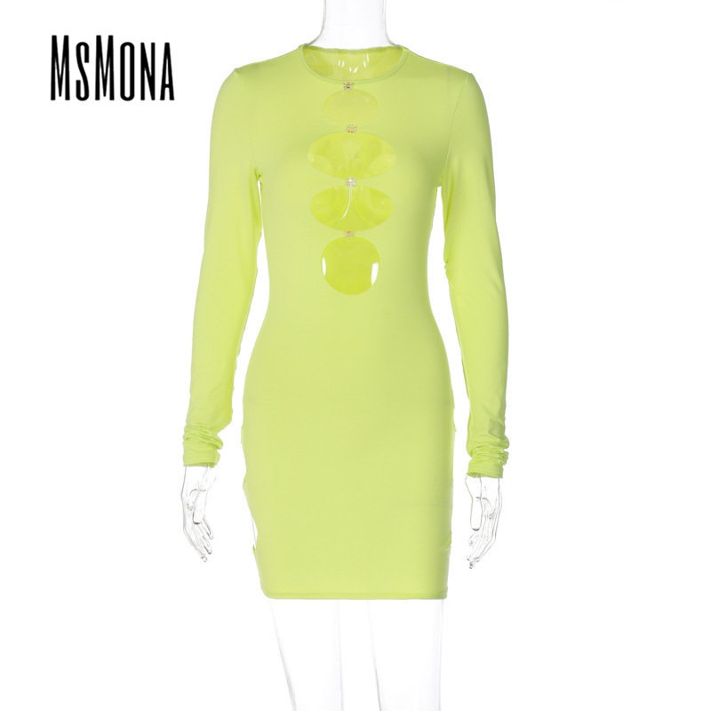 MsMona Đầm Mini Tay Dài Màu Trơn Thời Trang 2022 Quyến Rũ Cho Nữ