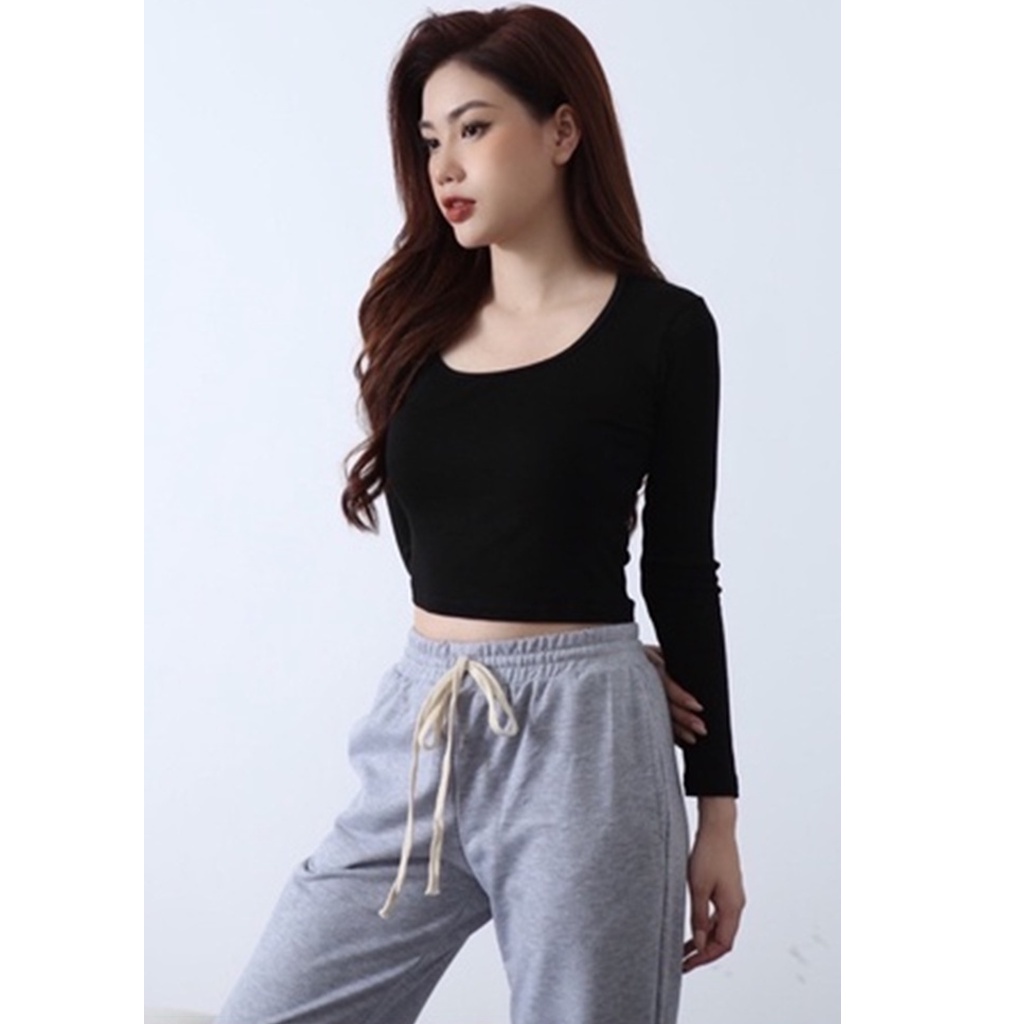 Áo kiểu nữ cổ U chất liệu cotton bozip co giãn mềm mịn thấm hút mồ hôi dáng ôm sexy CS21, CT JEANS