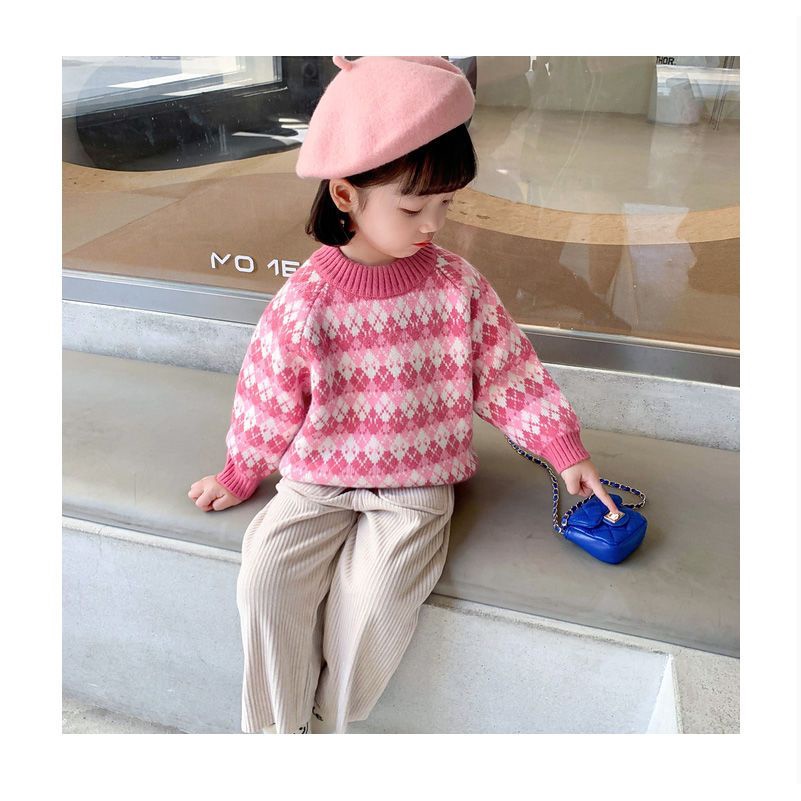 Áo sweater IQ ANGEL dệt kim phối nhung dày chui đầu kiểu Đức dễ thương cho bé gái