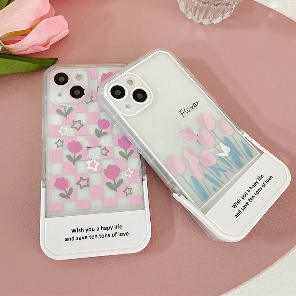 Ốp Điện Thoại TPU Mềm Tích Hợp Giá Đỡ Hình Hoa Tulip Cho IPhone 14 13 12 11 Pro Max XS XR 8 7 Plus