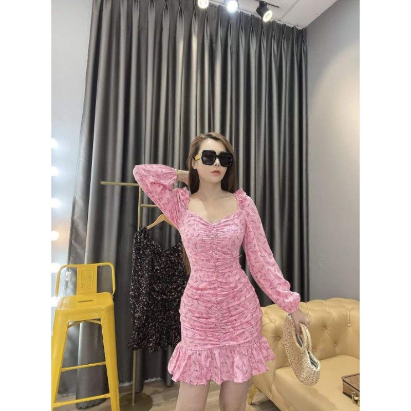 Đầm hoa nhún bèo tay dài