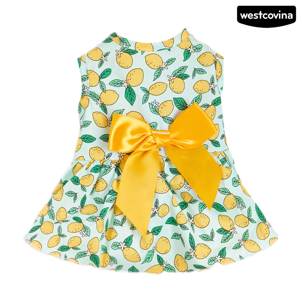 [COD]♘Đầm Không Tay Co Giãn Thoáng Khí Đính Nơ Họa Tiết Quả Chanh Dễ Thương Dành Cho Cún Cưng