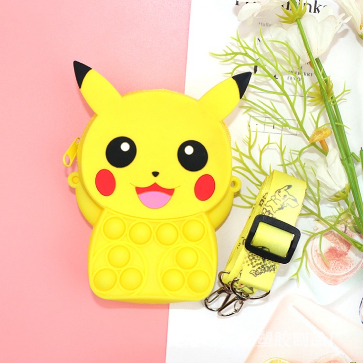 Túi đeo chéo cho bé trai gái, túi popit silicon cute hình thú trẻ em Pikachu