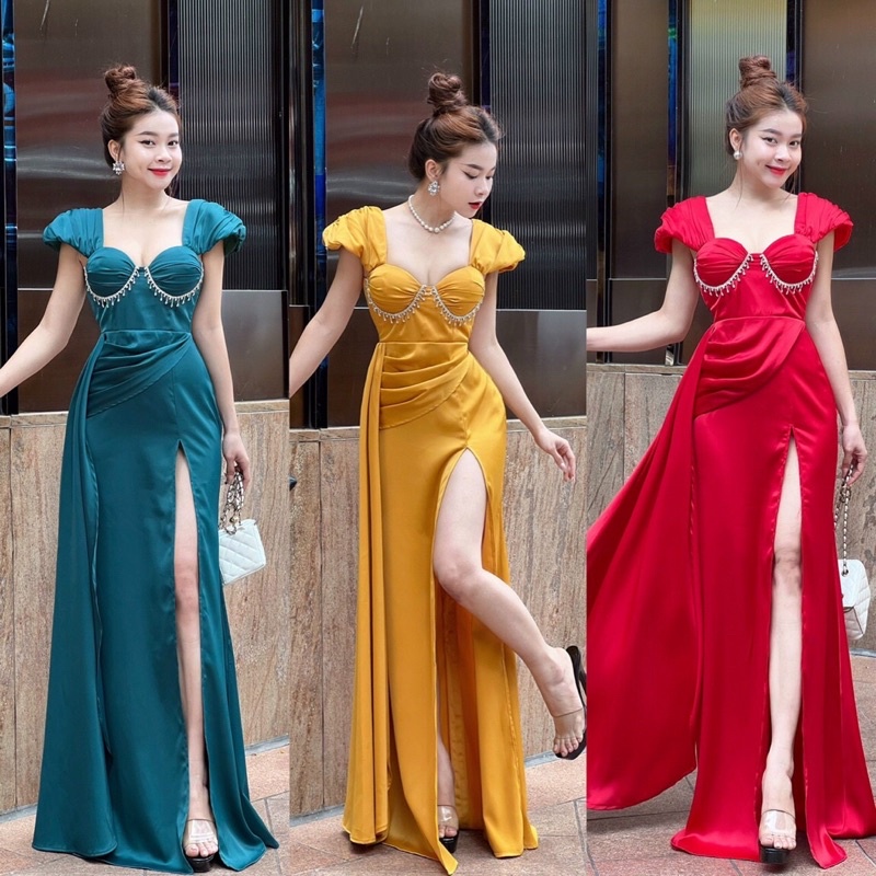 Đầm dạ hội đính dây pha Lê. Hàng Tk