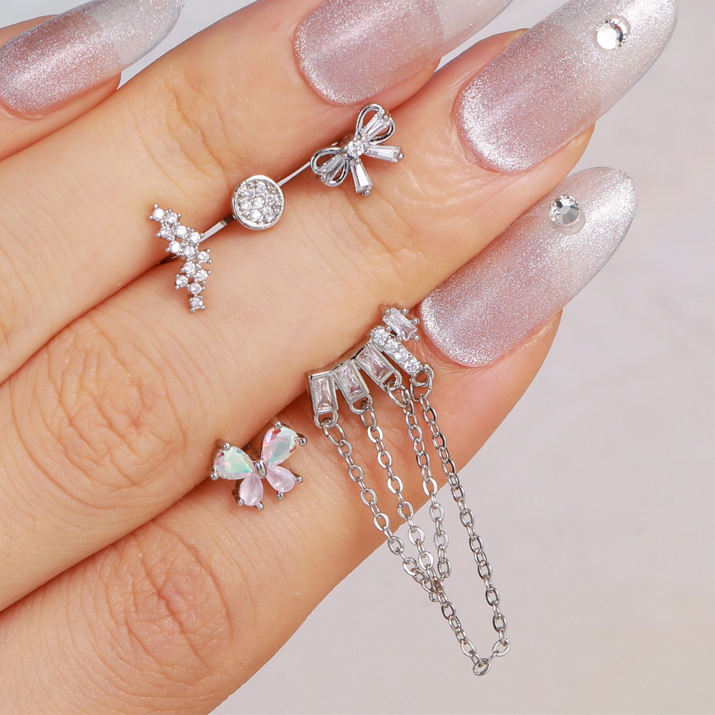 1 Bông Tai Bạc S925 Hình Nơ Đính Ngọc Trai Không Gây Dị Ứng