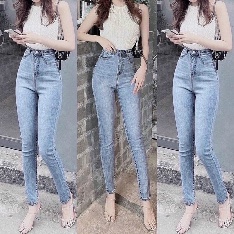 Quần Bò Ôm Co Giãn - Quần Jeans Dáng Ôm Màu Xanh Đậm Nhạt Tôn Dáng - Dễ Phối Đồ - Quần Quốc Dân