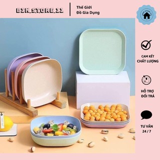 Set 8 đĩa nhựa lúa mạch nhiều màu sắc, Set đĩa đựng hoa quả tiện lợi - BinStore