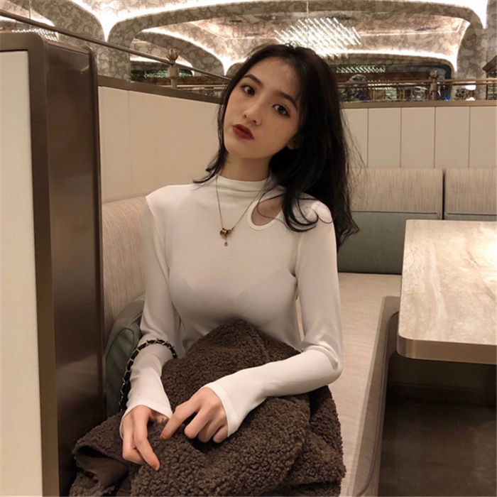 Áo thun SUXI dài tay ôm dáng màu trơn giữ ấm thời trang cho nữ