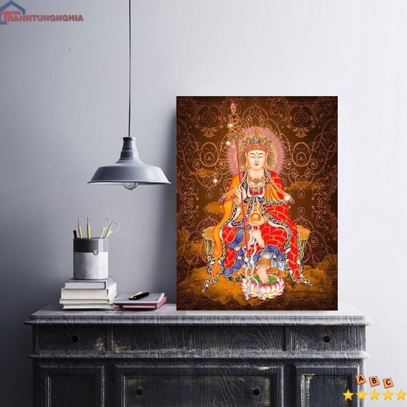Tranh Thêu Chữ Thập ĐỊA TẠNG VƯƠNG BỒ TÁT. Kích Thước: 70cm x 50cm