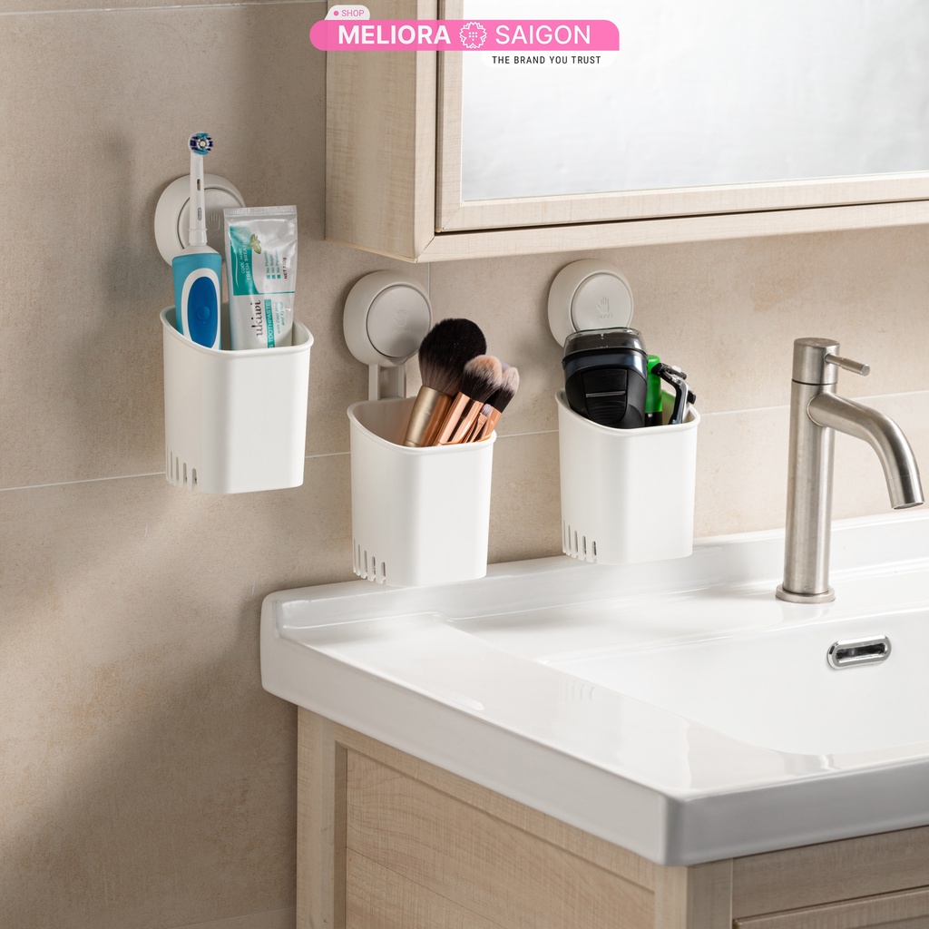 Kệ đựng bàn chải đánh răng cao cấp MELIORA không khoan tường tải treo 5kg chống nước tái sử dụng hút chân không SG562