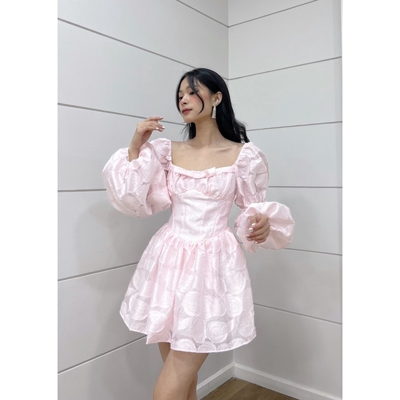 Anis_ Đầm tiểu thư hoa hồng nổi Pink Floral Dress