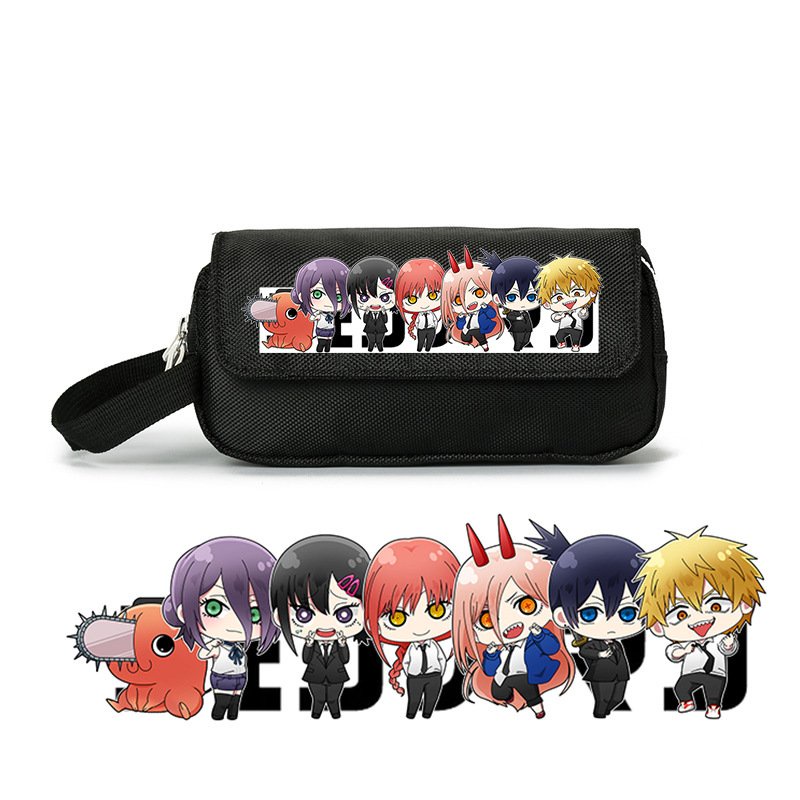 Hộp bút vải canvas IN HÌNH CHAINSAW-MAN Thợ Săn Quỷ ver CHỮ CUTE anime chibi đồ dùng học tập xinh xắn