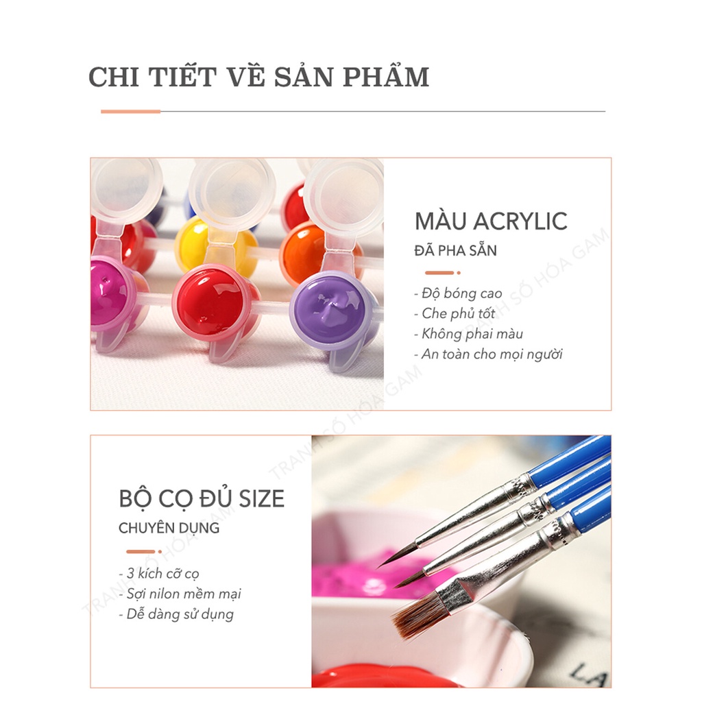 Tranh tô màu theo số tự tô cho người lớn thư giãn xả stress GAM Hoa đêm trăng PC4646 lọ màu 5ml