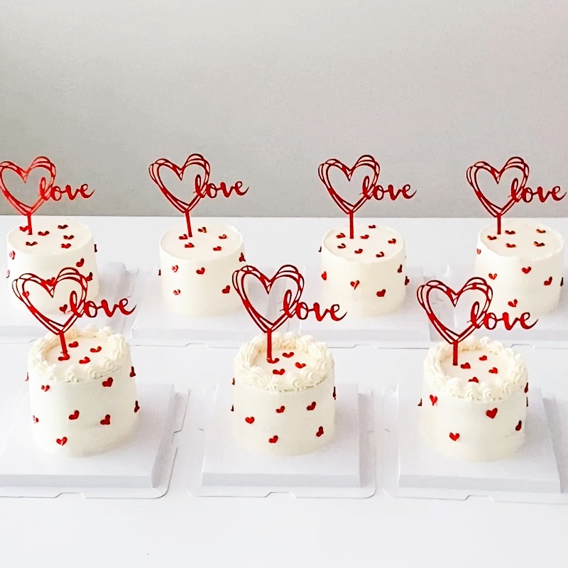 Phụ Kiện Trang Trí Bánh Kem Sinh Nhật / Lễ Tình Nhân Bằng Acrylic Màu Đỏ