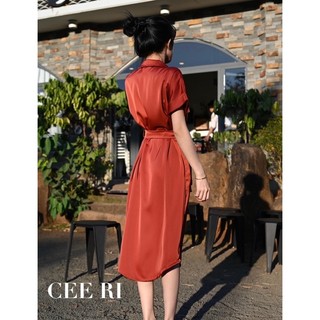 CEE RI - Váy lụa cao cấp cổ vest kèm dây thắt eo ( Ảnh Thật - Chính Chủ )