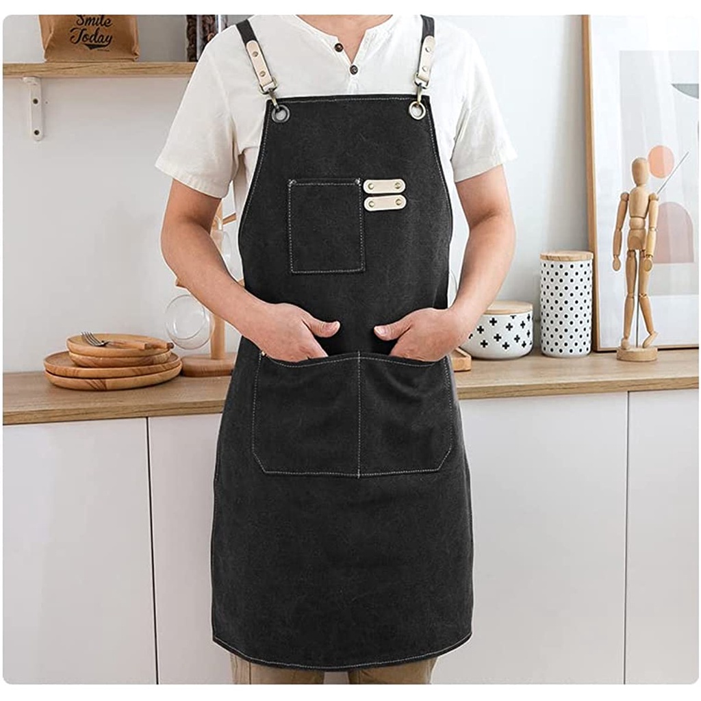 Tạp Dề Nấu Ăn / Nướng Bánh Chuyên Nghiệp Có 2 Túi Chống Nước Có Thể Điều Chỉnh Cho Nam Và Nữ