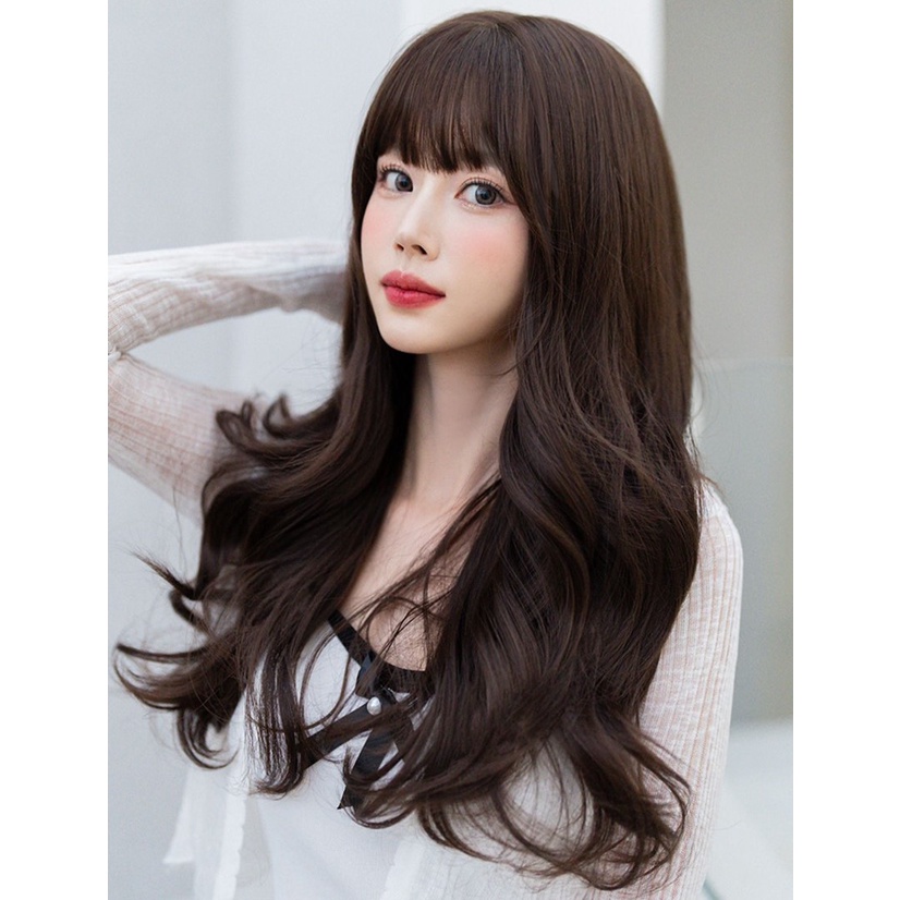 Tóc giả nguyên đầu xoăn sóng dài chất liệu sợi tơ cao cấp