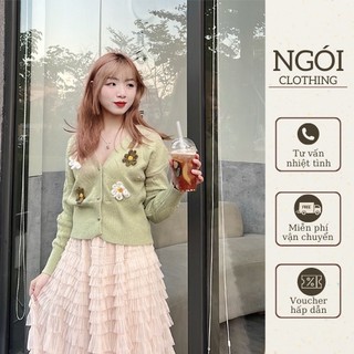 Áo khoác len nữ dáng ngắn Ngói clothing áo cardigan len đẹp, trẻ trung ,tiểu thư , 2 màu trắng xanh freesize