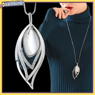 Dây chuyền chuỗi dài mặt hình chiếc lá đính đá opal thời trang dành cho nữ