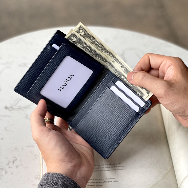 Ví da bóp da Harda form đứng kèm lá chất liệu da Saffiano cao cấp