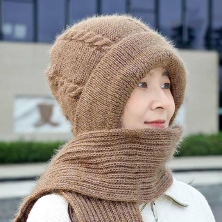 Set khăn liền mũ len ấm áp cho nữ