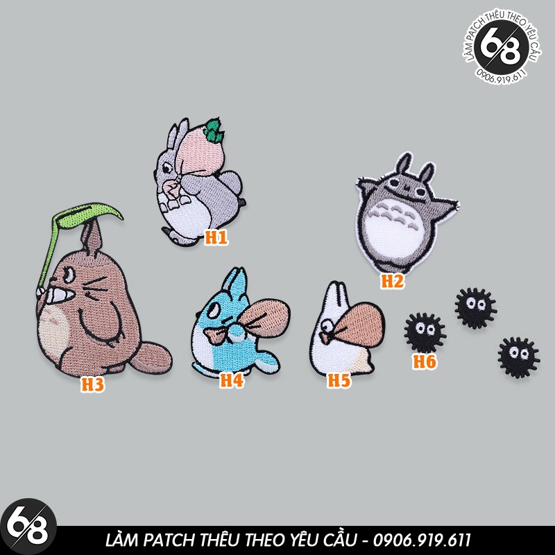 Sticker ủi nhiệt vải thêu logo hình Anime Totoro động vật dễ thương cute - Patch ủi quần áo balo H39