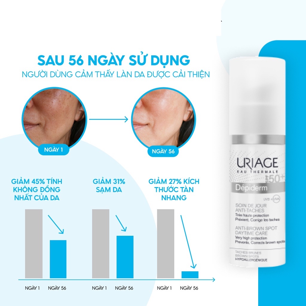 Kem chống nắng làm đều màu da, dưỡng sáng SPF50+ URIAGE DÉPIDERM SPF50+ SOIN DE JOUR ANTI-TACHES 30ml