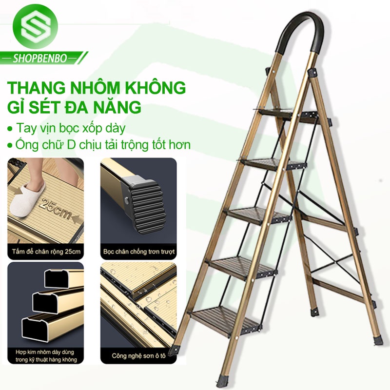 Thang Gấp Thông Minh Nhập Khẩu 3-7 Bậc, tải trọng 150Kg siêu bền, Thang Nhôm Inox Siêu Nhẹ Gấp Gọn Thông Minh