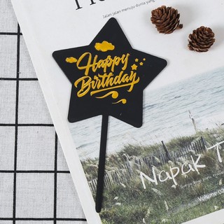Que cắm mica đặc Happy birthday trang trí bánh kem