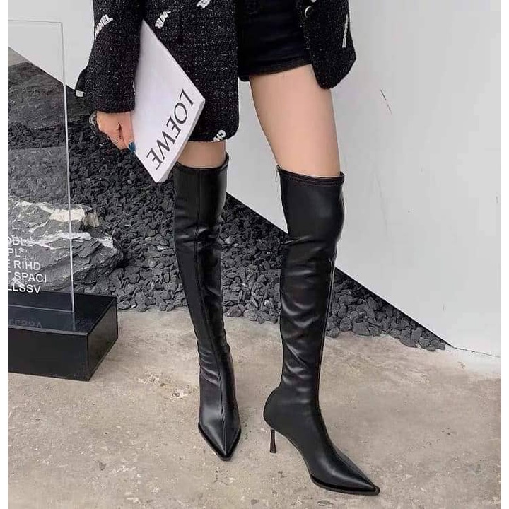 Bốt Đùi Da Lì Mềm Lót Nỉ Qua Gối Khóa Sau Gót 8cm 3 Màu Đen Trắng Kem Nâu Mã P60 Shop Phương Nhi Thời Trang Nữ