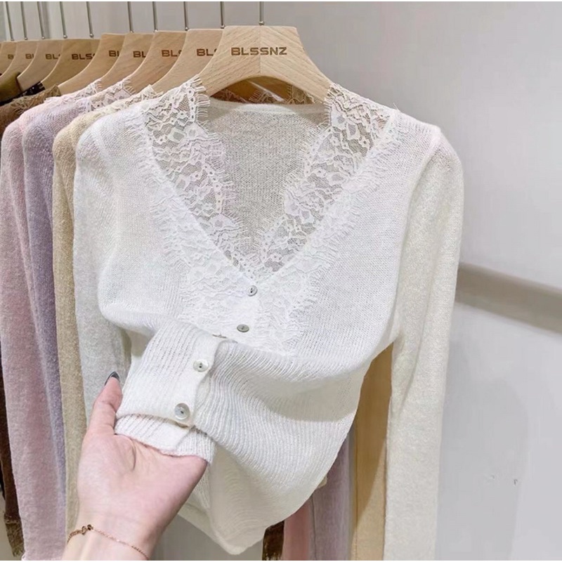 Áo ren le mỏng mặc bê trong blazer od quan châu