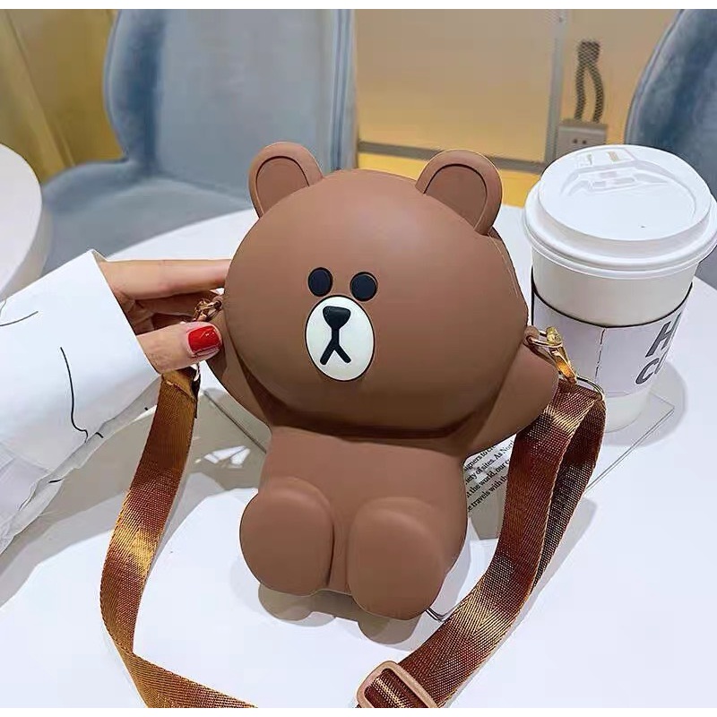 Túi gấu Brown, túi đeo chéo hình gấu dành cho nữ và bé gái dễ thương nhiều kích thước