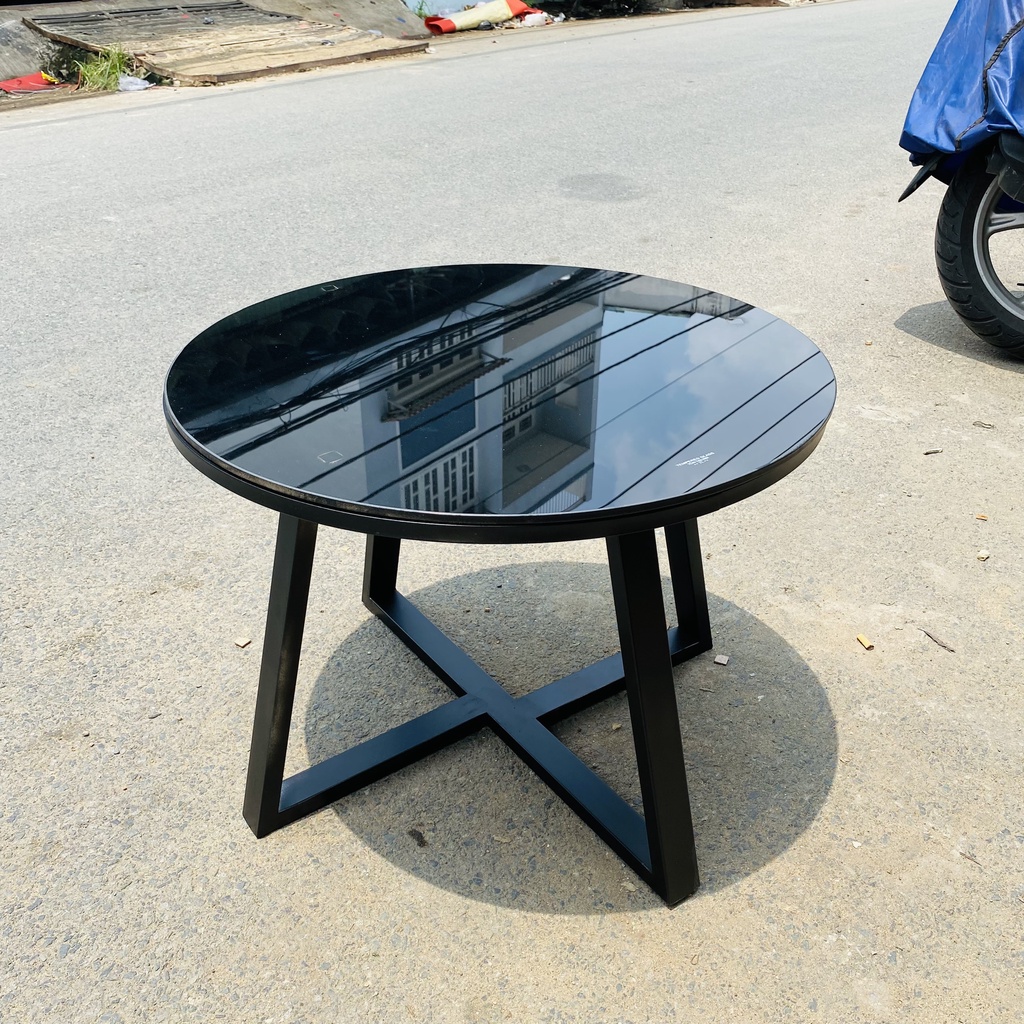 Bàn sofa, bàn trà mẫu 24 đơn mặt kính cường lực đen, chân sắt sơn đen