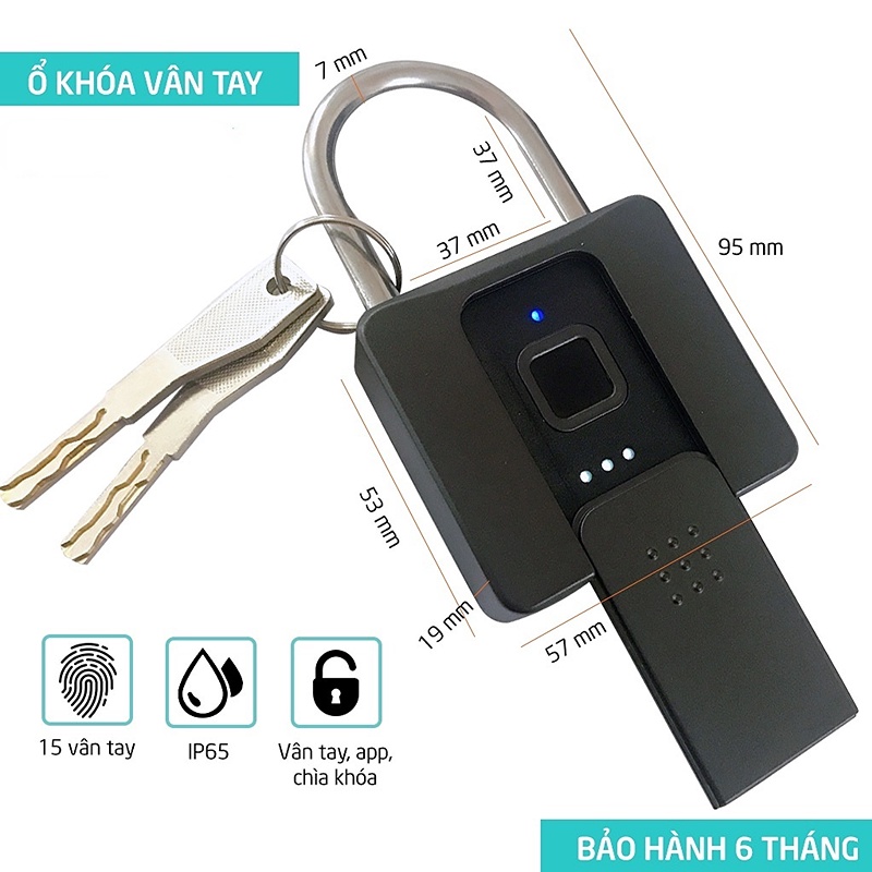 ổ khóa vân tay có chìa khóa cửa USB có thể sạc lại khoá vân tay Chống trộm Khóa thông minh mới