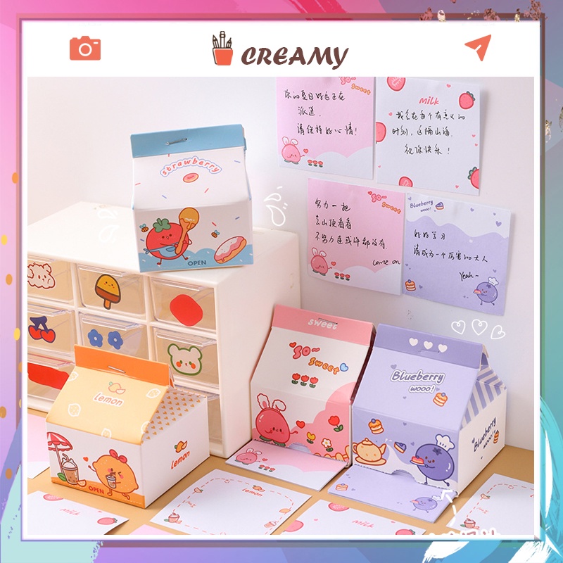 Giấy note ghi chú 200 tờ hình hộp sữa dễ thương CREAMY