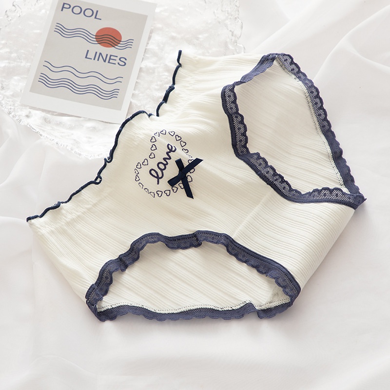 Quần lót cotton cao cấp tông màu xanh than phối viền ren bánh bèo 331