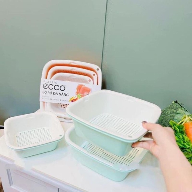 Bộ Rổ Nhựa Kèm Thau ECCO 6 Món Đựng Thực Phẩm Rau Quả Đa Năng