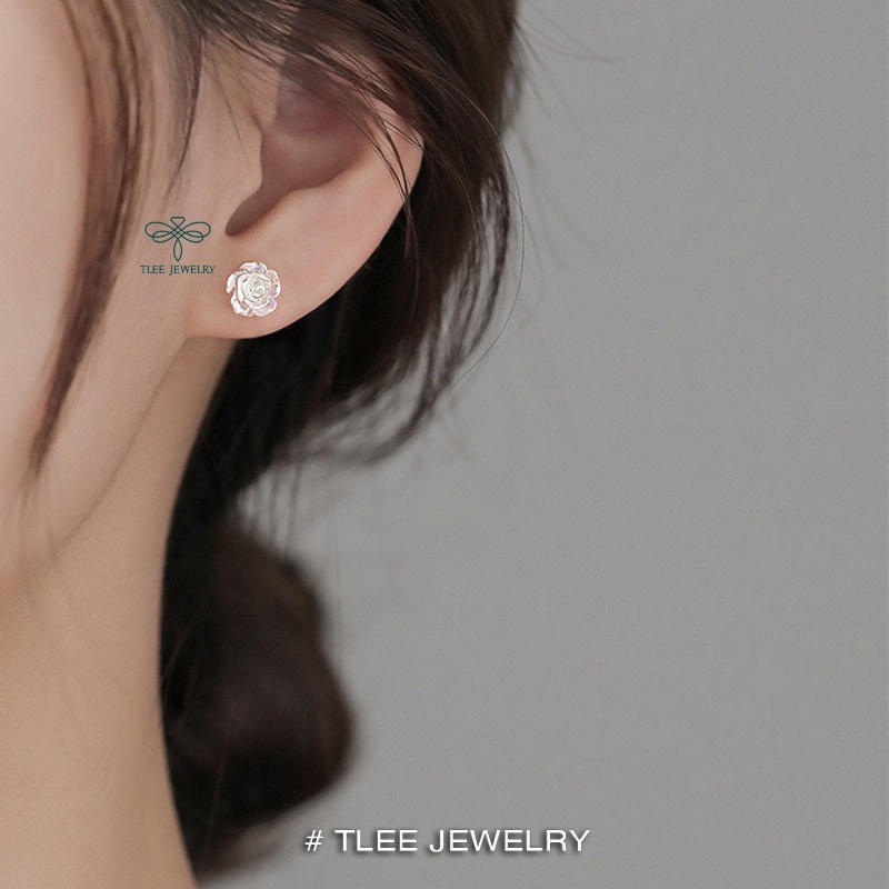 Khuyên tai bạc nữ TLEE bông hông pha lê chuôi bạc 925 cao cấp TleeJewelry B0249